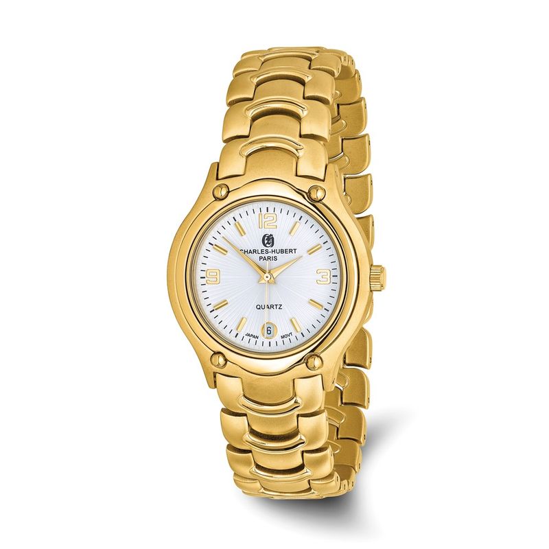 Charles Hubert Mens GoldFinish White Dial Watch Charles Hubert Mens GoldFinish White Dial Watch
